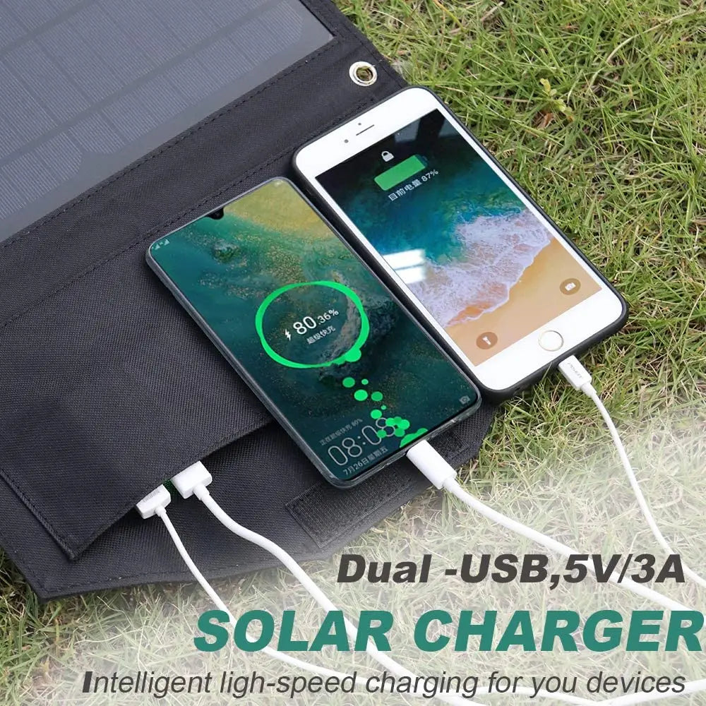 Solar Charger 30W 2 USB Solar Panel Foldable Panel Has 5V/5A Max Rate Portable solar Phone Charger Compatible USB and DC Devices