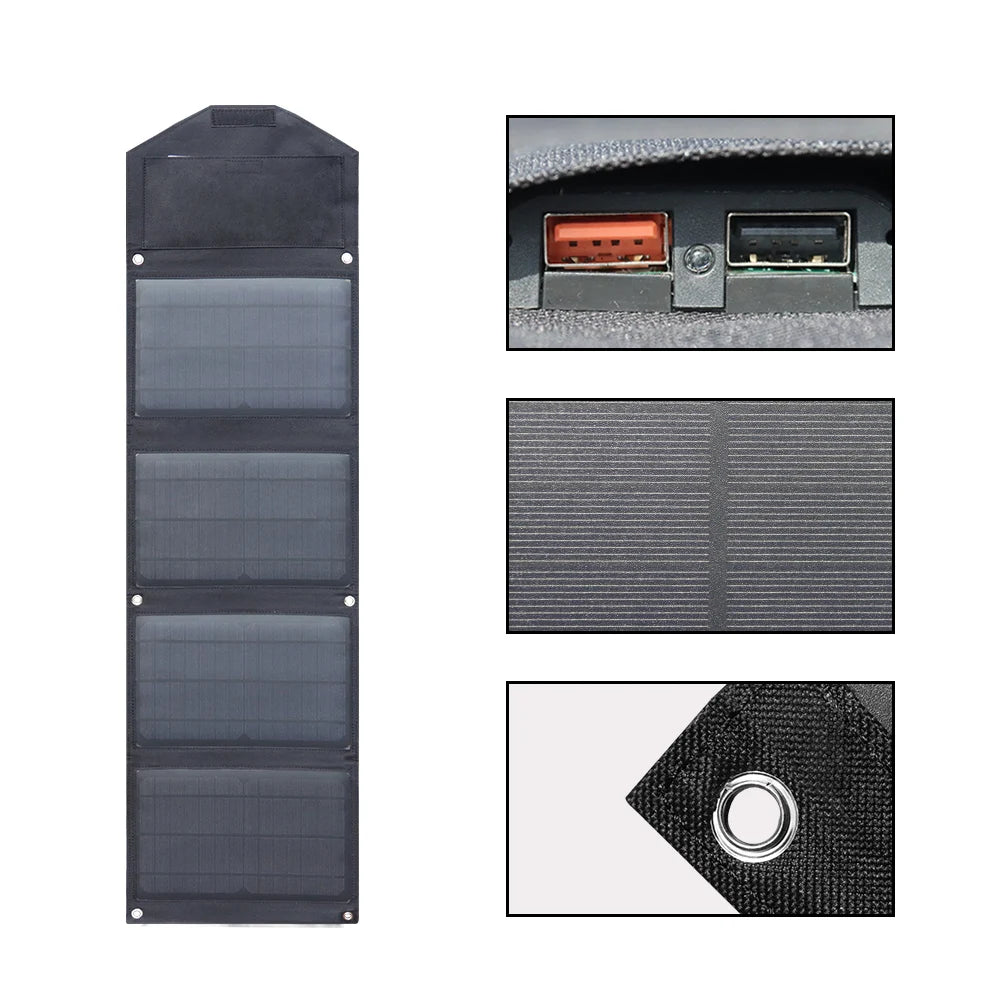 Solar Charger 30W 2 USB Solar Panel Foldable Panel Has 5V/5A Max Rate Portable solar Phone Charger Compatible USB and DC Devices