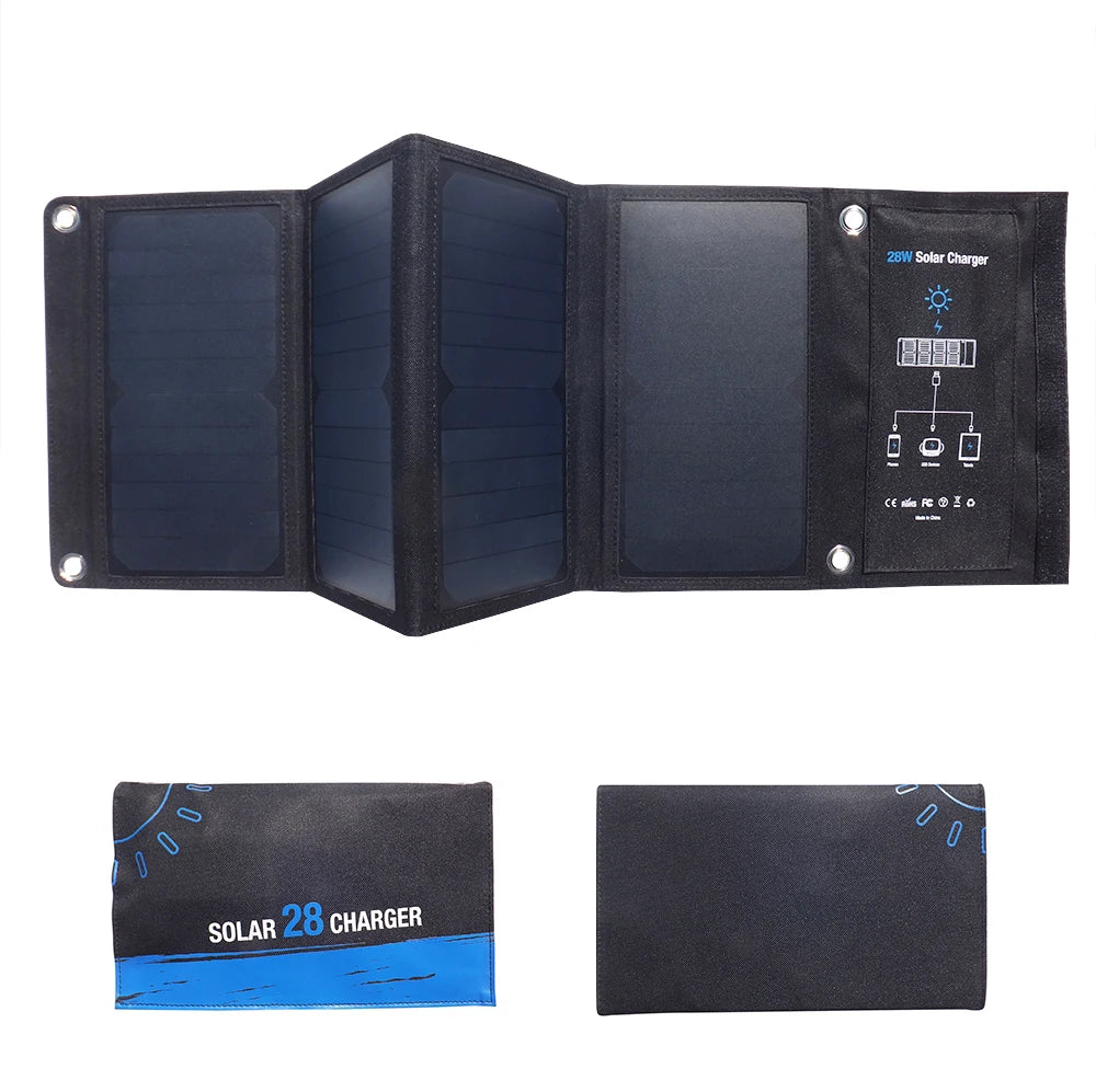28W Folding Solar Panel 2 USB Ports Foldable Portable Solar Phone Charger with SunPower Solar Panel for mobilephone Camping