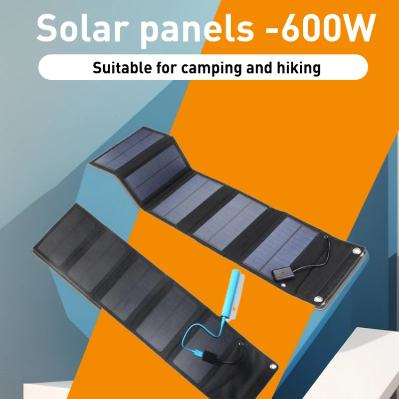 USB Waterproof Outdoor 600W 5V Solar Panel Power Bank, Suitable for Travel and Camping Solar Phone Charger System Hot Selling