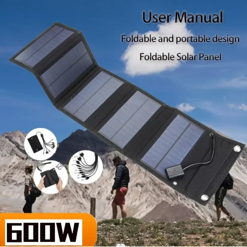 USB Waterproof Outdoor 600W 5V Solar Panel Power Bank, Suitable for Travel and Camping Solar Phone Charger System Hot Selling