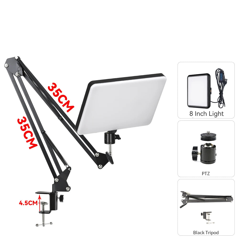 LED Video Light With Professional Tripod Stand Remote Control Dimmable Panel Lighting Studio Photo Live Photography Fill-in Lamp
