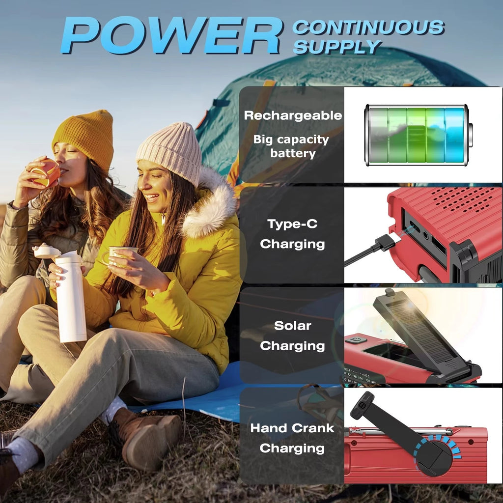 Multifunction Emergency Hand Crank AM/FM/NOAA Portable Survival Radio with 4000mAh Power Bank Solar Phone Charger LED Flashlight