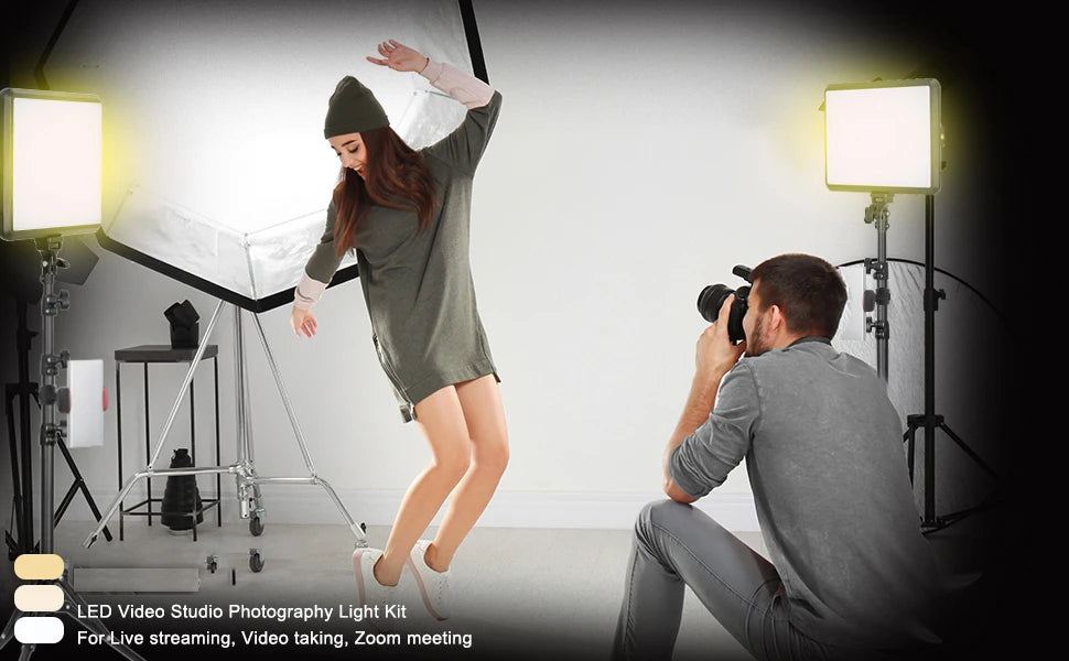 LED Video Light With Professional Tripod Stand Remote Control Dimmable Panel Lighting Studio Photo Live Photography Fill-in Lamp