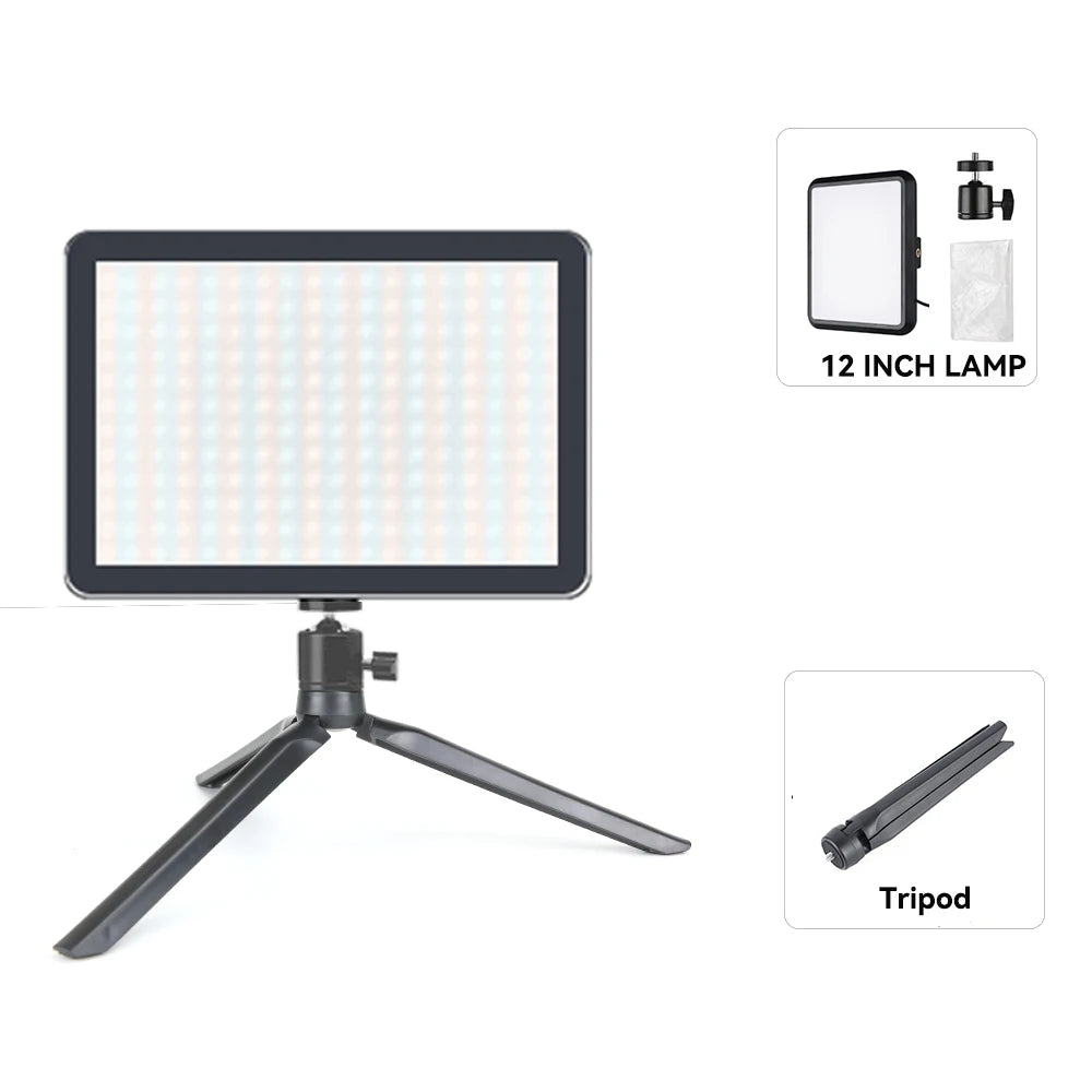 LED Video Light With Professional Tripod Stand Remote Control Dimmable Panel Lighting Studio Photo Live Photography Fill-in Lamp