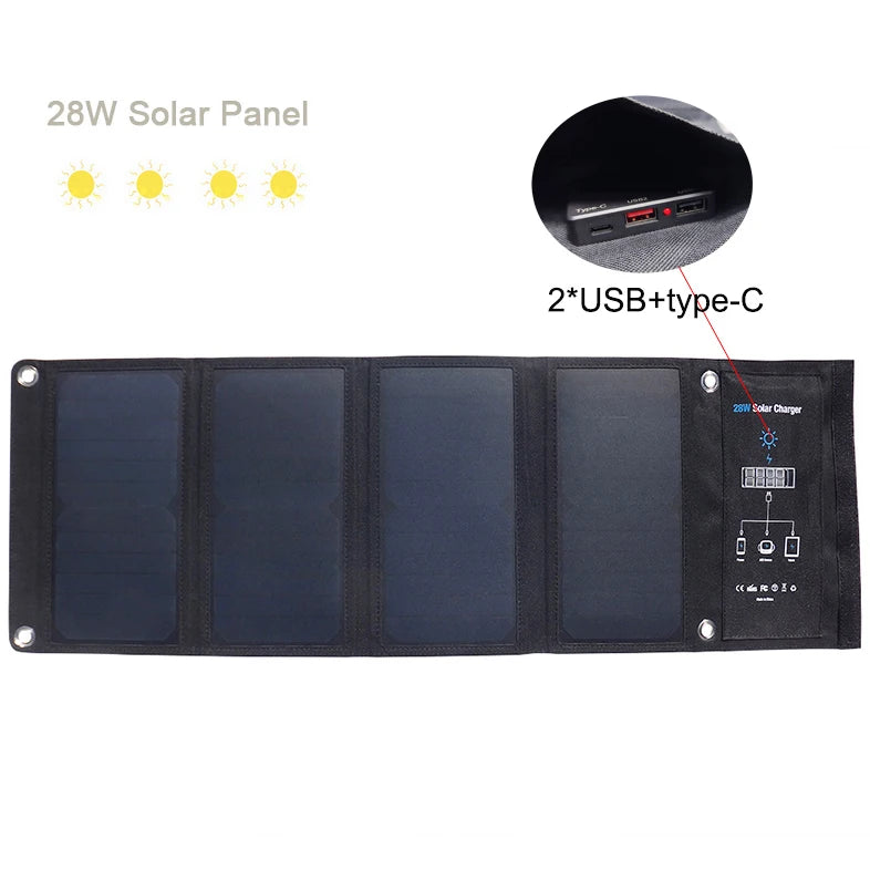 28W Folding Solar Panel 2 USB Ports Foldable Portable Solar Phone Charger with SunPower Solar Panel for mobilephone Camping