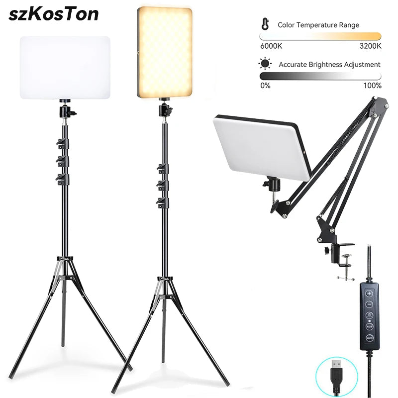 LED Video Light With Professional Tripod Stand Remote Control Dimmable Panel Lighting Studio Photo Live Photography Fill-in Lamp