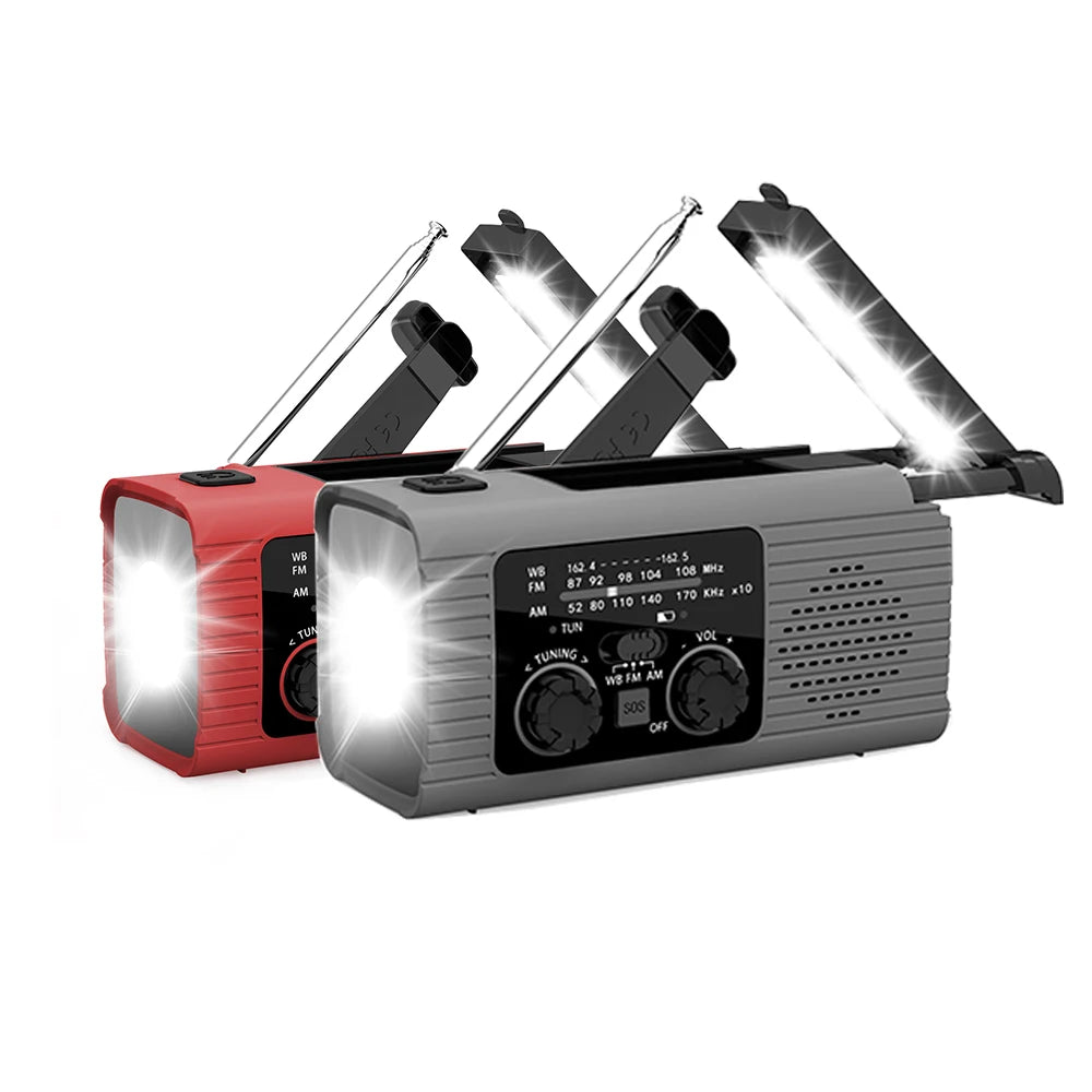Multifunction Emergency Hand Crank AM/FM/NOAA Portable Survival Radio with 4000mAh Power Bank Solar Phone Charger LED Flashlight
