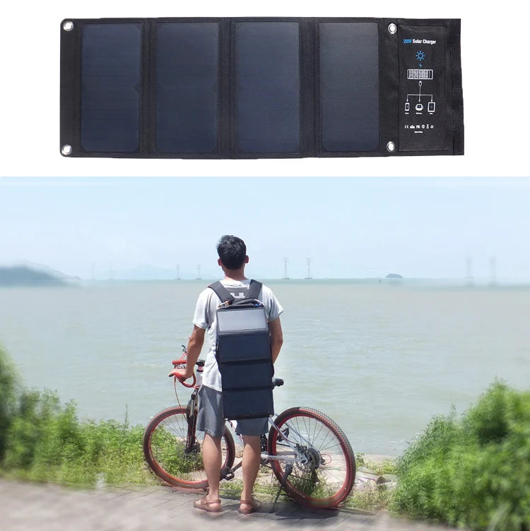 28W Folding Solar Panel 2 USB Ports Foldable Portable Solar Phone Charger with SunPower Solar Panel for mobilephone Camping