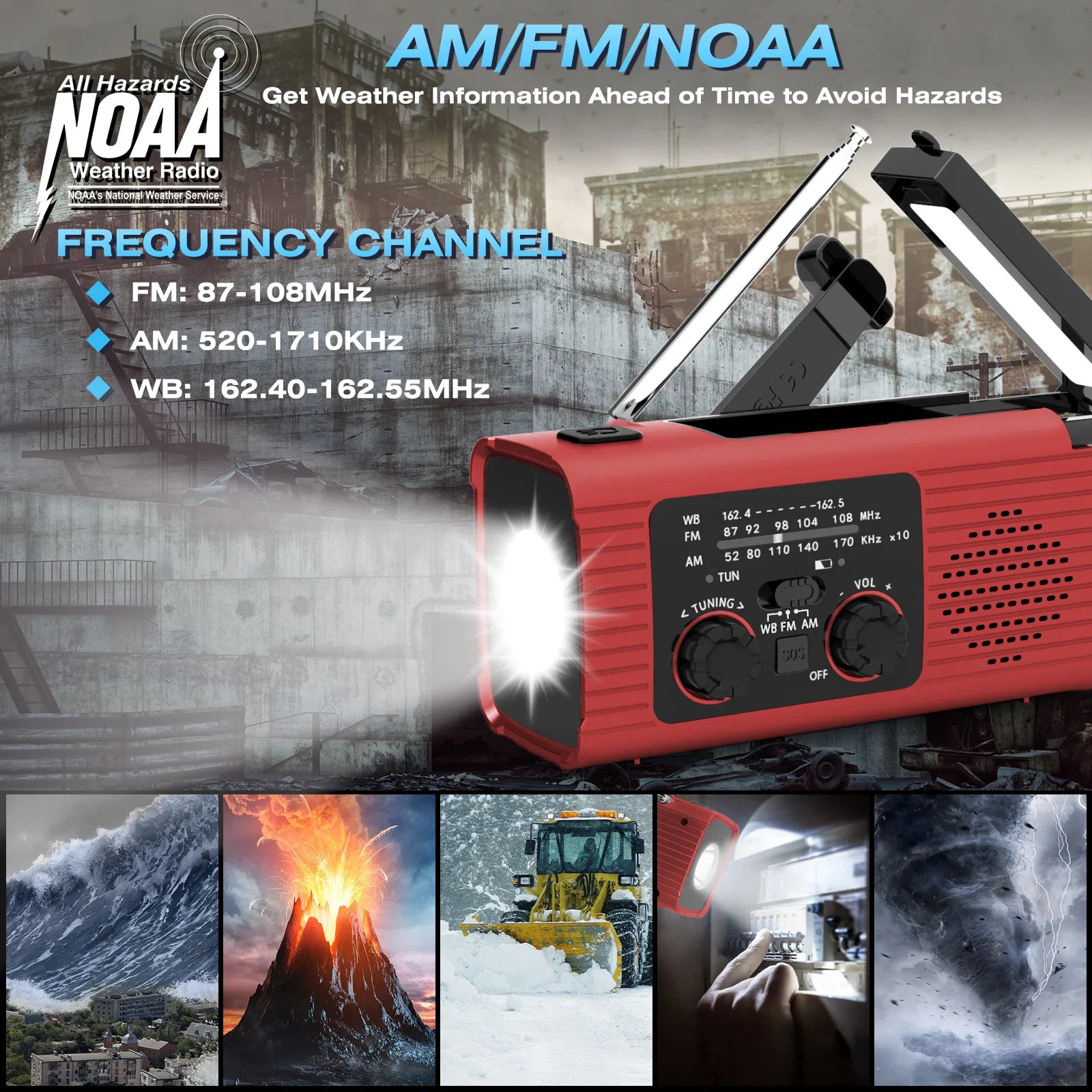 Multifunction Emergency Hand Crank AM/FM/NOAA Portable Survival Radio with 4000mAh Power Bank Solar Phone Charger LED Flashlight