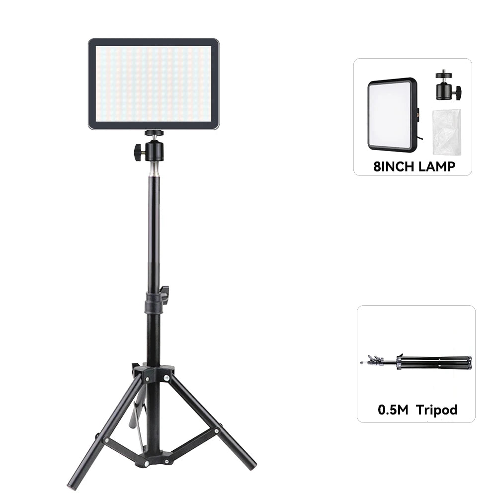 LED Video Light With Professional Tripod Stand Remote Control Dimmable Panel Lighting Studio Photo Live Photography Fill-in Lamp