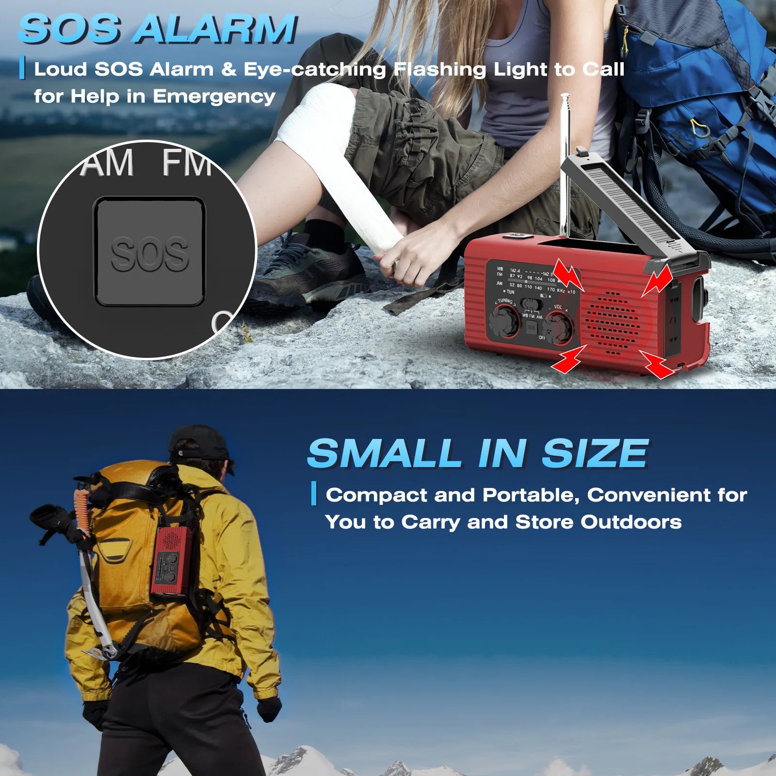 Multifunction Emergency Hand Crank AM/FM/NOAA Portable Survival Radio with 4000mAh Power Bank Solar Phone Charger LED Flashlight