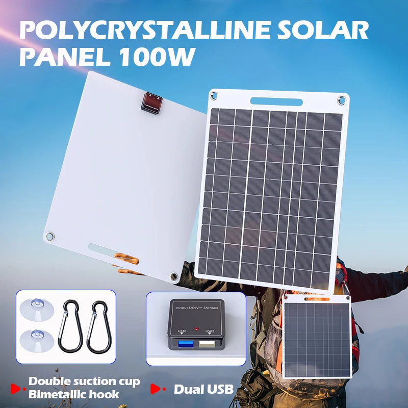 Portable Solar Phone Charger - 2 USB Ports 5V/2.4A Fast Charging for Outdoor Adventures & Emergency Power Supply