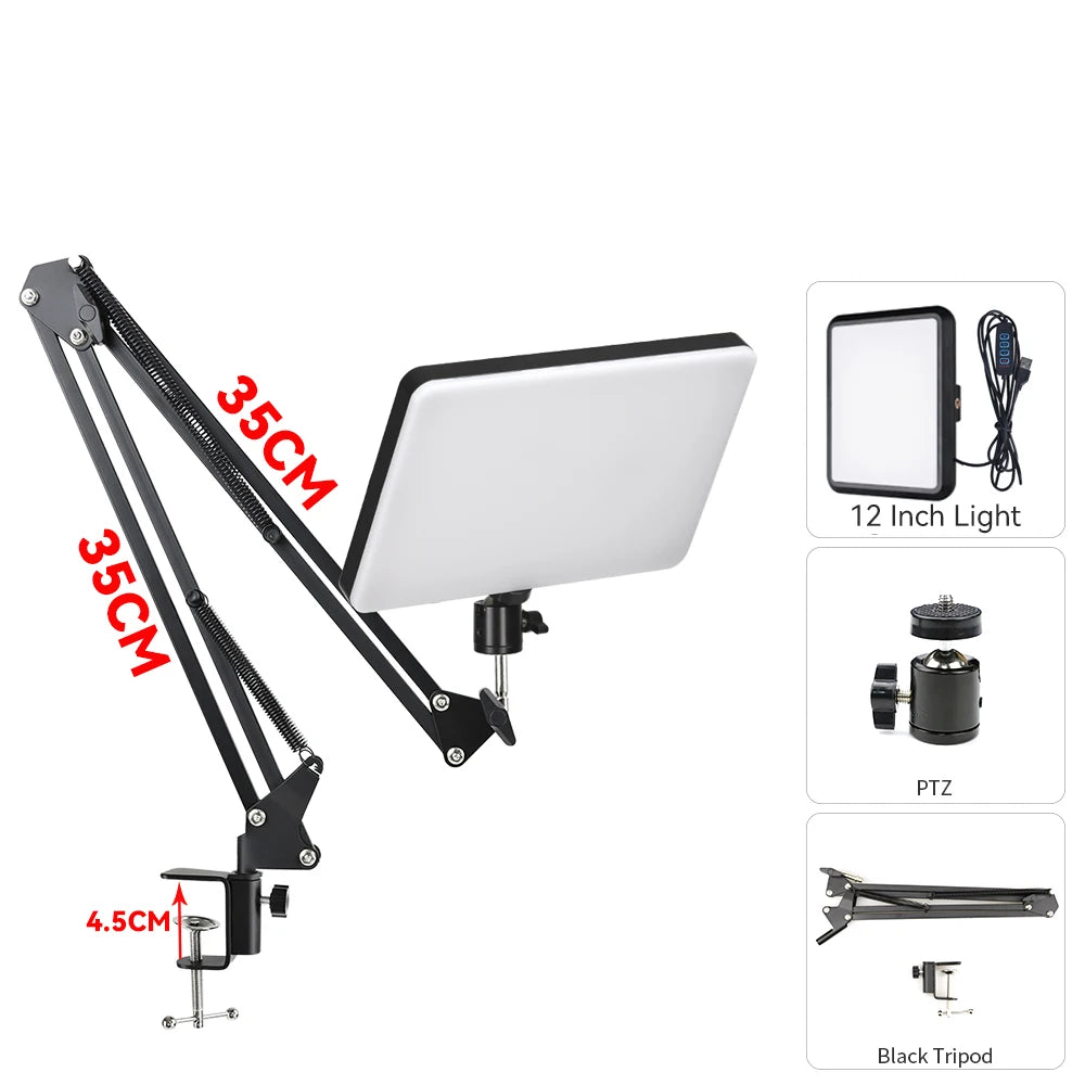 LED Video Light With Professional Tripod Stand Remote Control Dimmable Panel Lighting Studio Photo Live Photography Fill-in Lamp