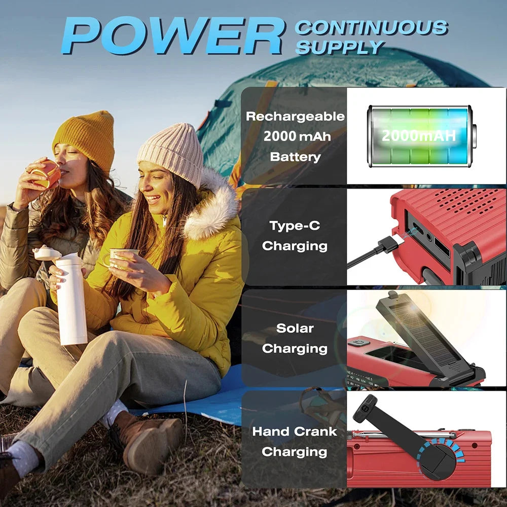Multifunction Emergency Hand Crank AM/FM/NOAA Portable Survival Radio with 4000mAh Power Bank Solar Phone Charger LED Flashlight