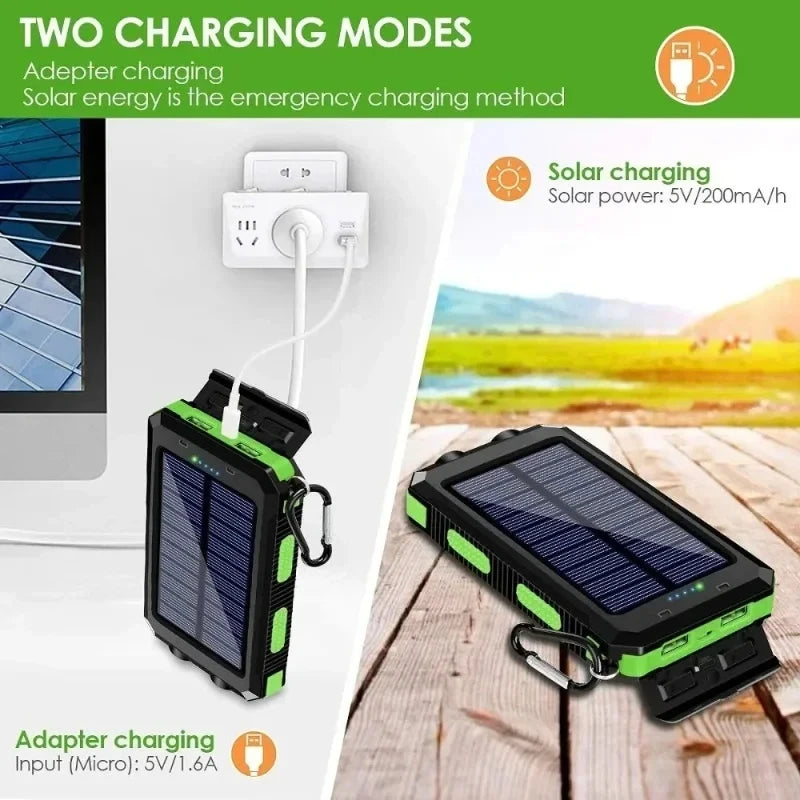 200000mAh Waterproof Outdoor Solar Power Bank Dual USB Travel Portable Solar Phone Charger Solar Powerbanks For Camping