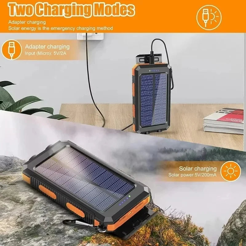 VIVO  200000mAh Waterproof Outdoor Solar Power Bank Dual USB Travel Portable Solar Phone Charger Solar Powerbanks For Camping