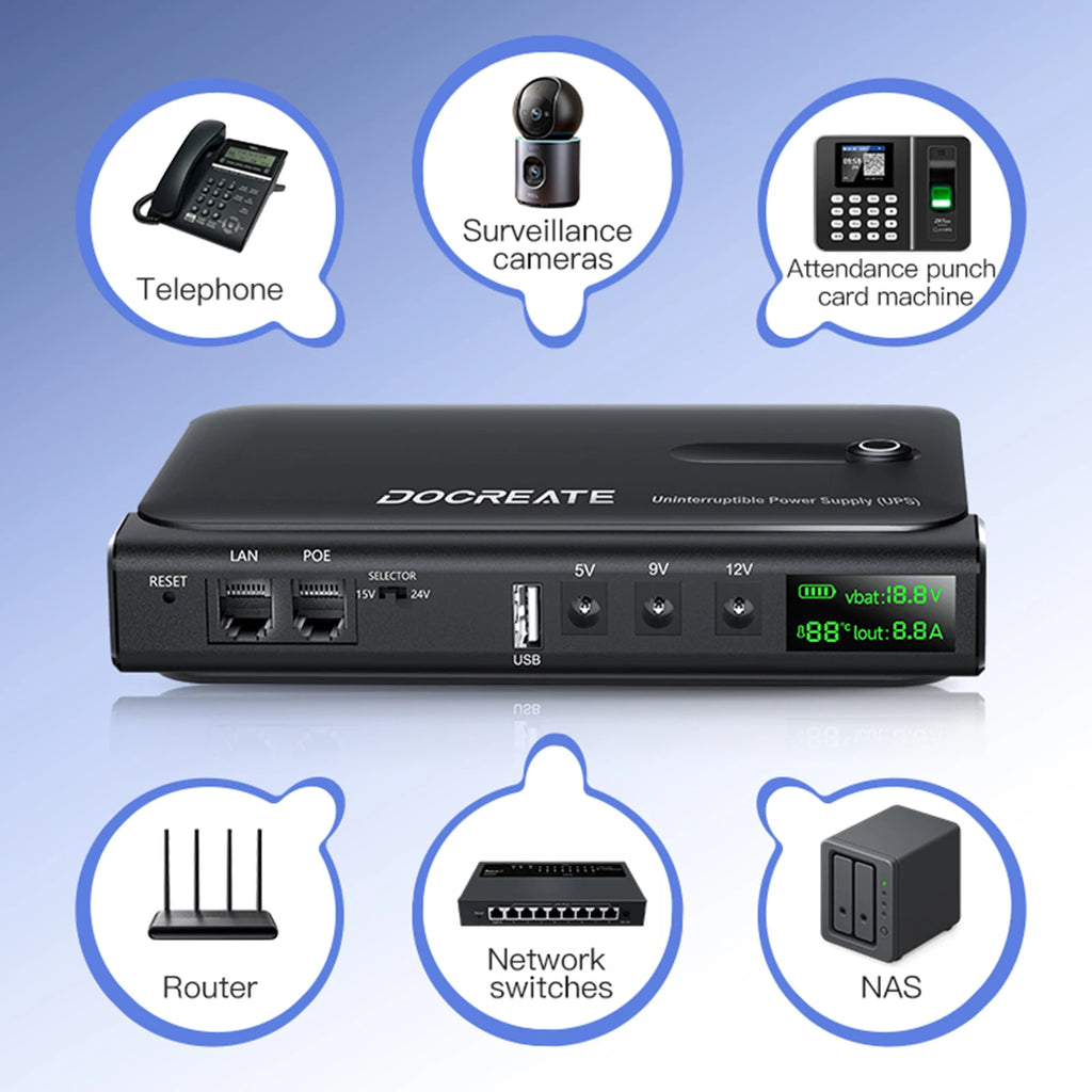 UPS Uninterruptible Power Without Battery 5V 9V/12V Backup Battery Power Supply for Router Modem Security Camera Backup Charger