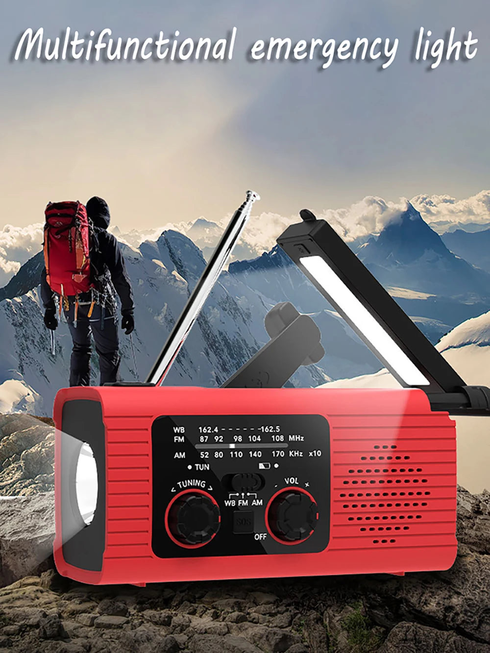 Multifunction Emergency Hand Crank AM/FM/NOAA Portable Survival Radio with 4000mAh Power Bank Solar Phone Charger LED Flashlight