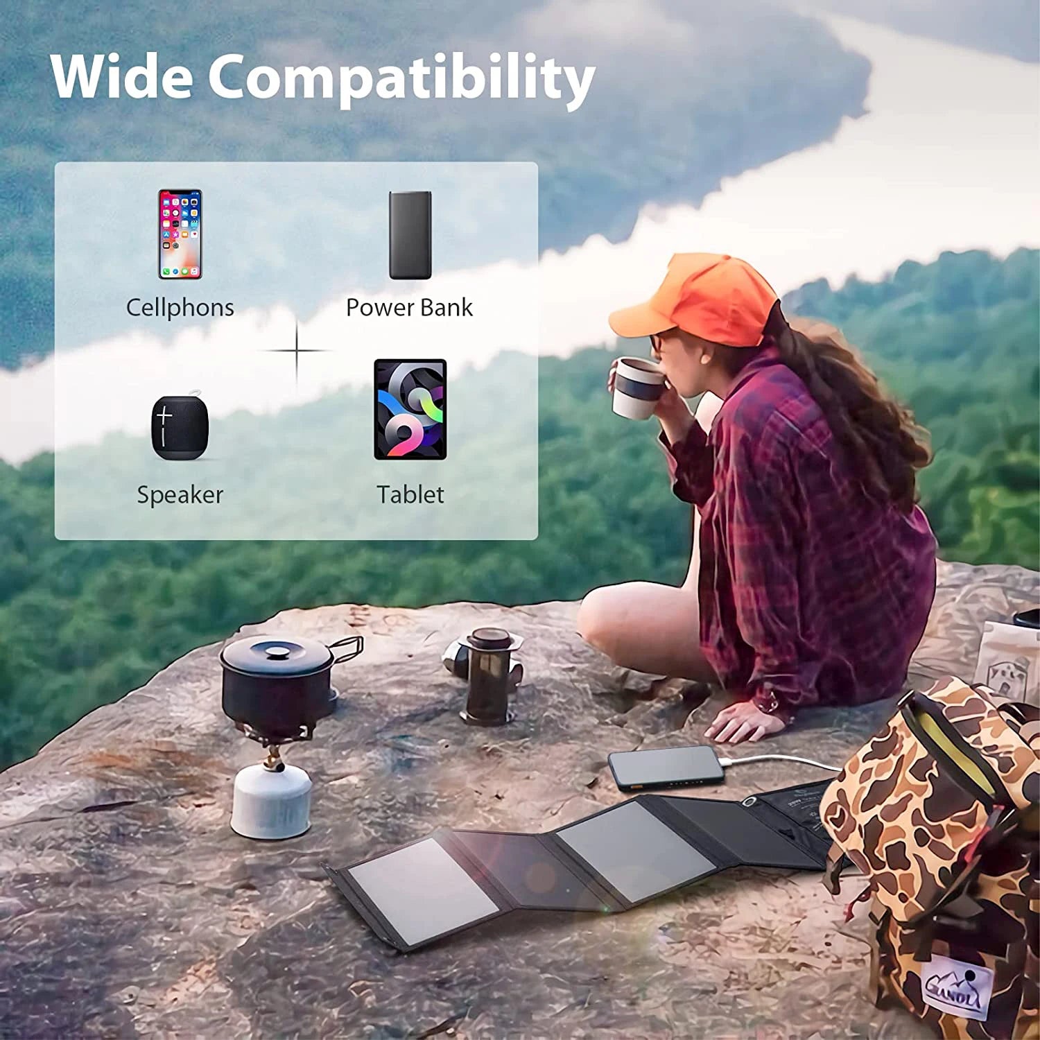 28W Folding Solar Panel 2 USB Ports Foldable Portable Solar Phone Charger with SunPower Solar Panel for mobilephone Camping
