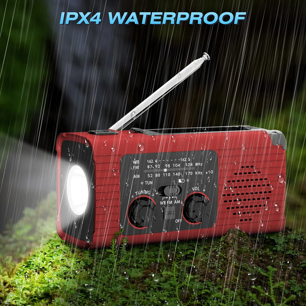 Multifunction Emergency Hand Crank AM/FM/NOAA Portable Survival Radio with 4000mAh Power Bank Solar Phone Charger LED Flashlight