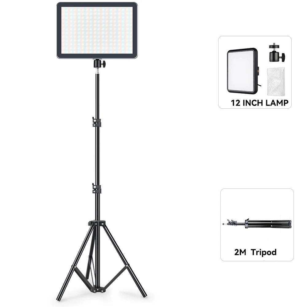 LED Video Light With Professional Tripod Stand Remote Control Dimmable Panel Lighting Studio Photo Live Photography Fill-in Lamp