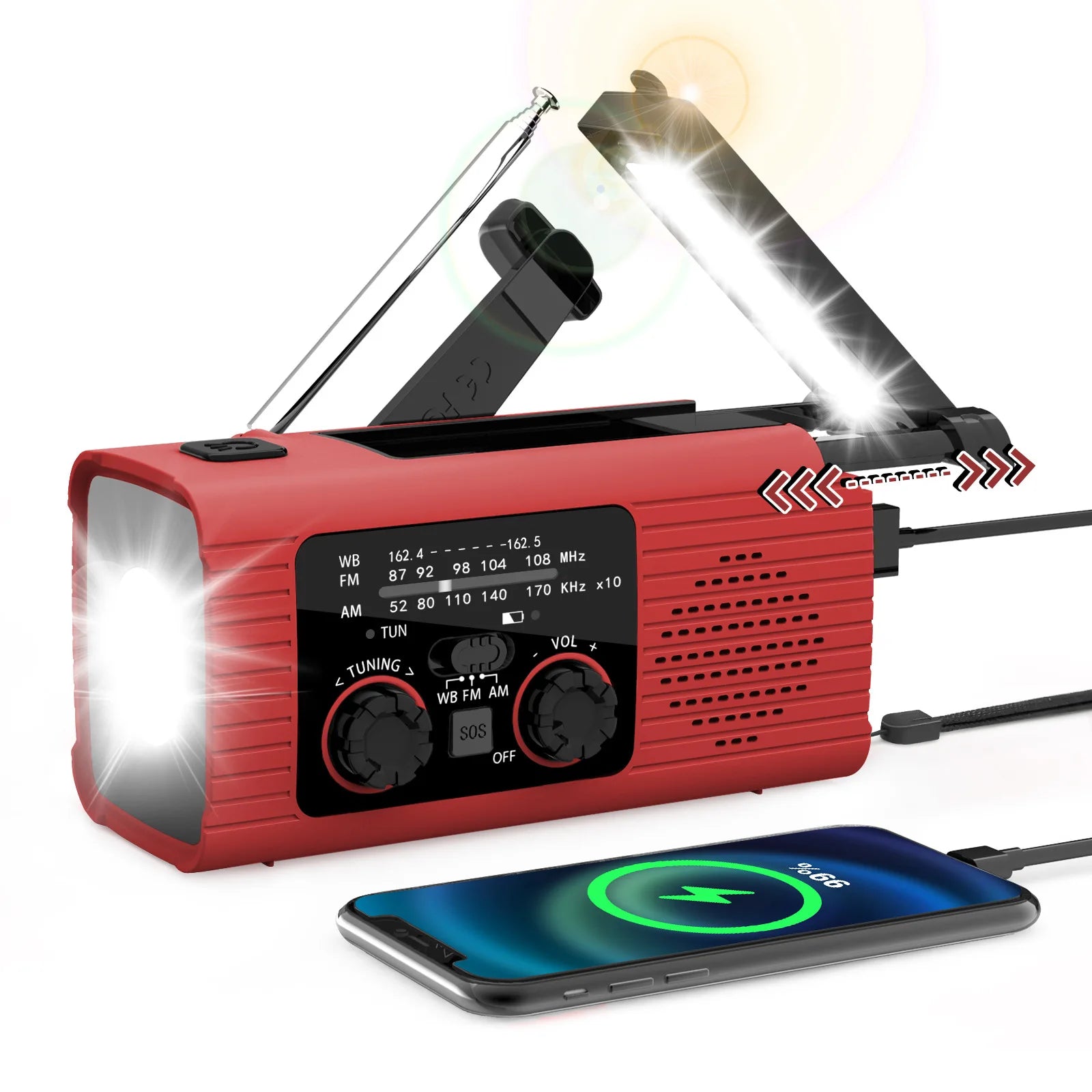 Multifunction Emergency Hand Crank AM/FM/NOAA Portable Survival Radio with 4000mAh Power Bank Solar Phone Charger LED Flashlight