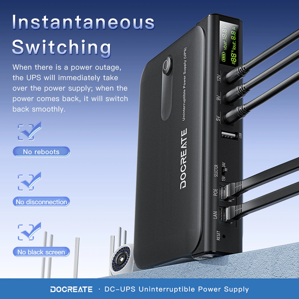 UPS Uninterruptible Power Without Battery 5V 9V/12V Backup Battery Power Supply for Router Modem Security Camera Backup Charger