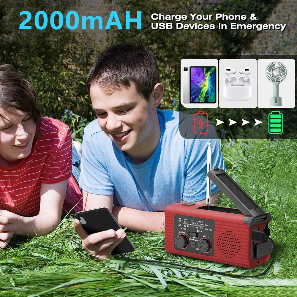Multifunction Emergency Hand Crank AM/FM/NOAA Portable Survival Radio with 4000mAh Power Bank Solar Phone Charger LED Flashlight