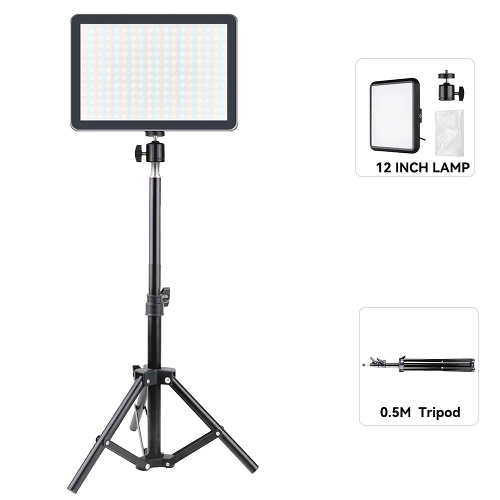 LED Video Light With Professional Tripod Stand Remote Control Dimmable Panel Lighting Studio Photo Live Photography Fill-in Lamp