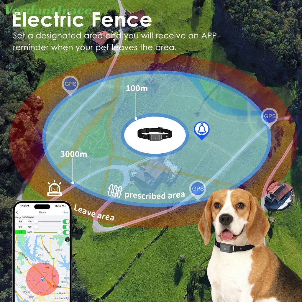 4G Pet GPS Tracker Smart Wearable Collar for Dogs Cats Real-Time GPS Wi-Fi Location Tracking IP67 Waterproof Activity Monitoring