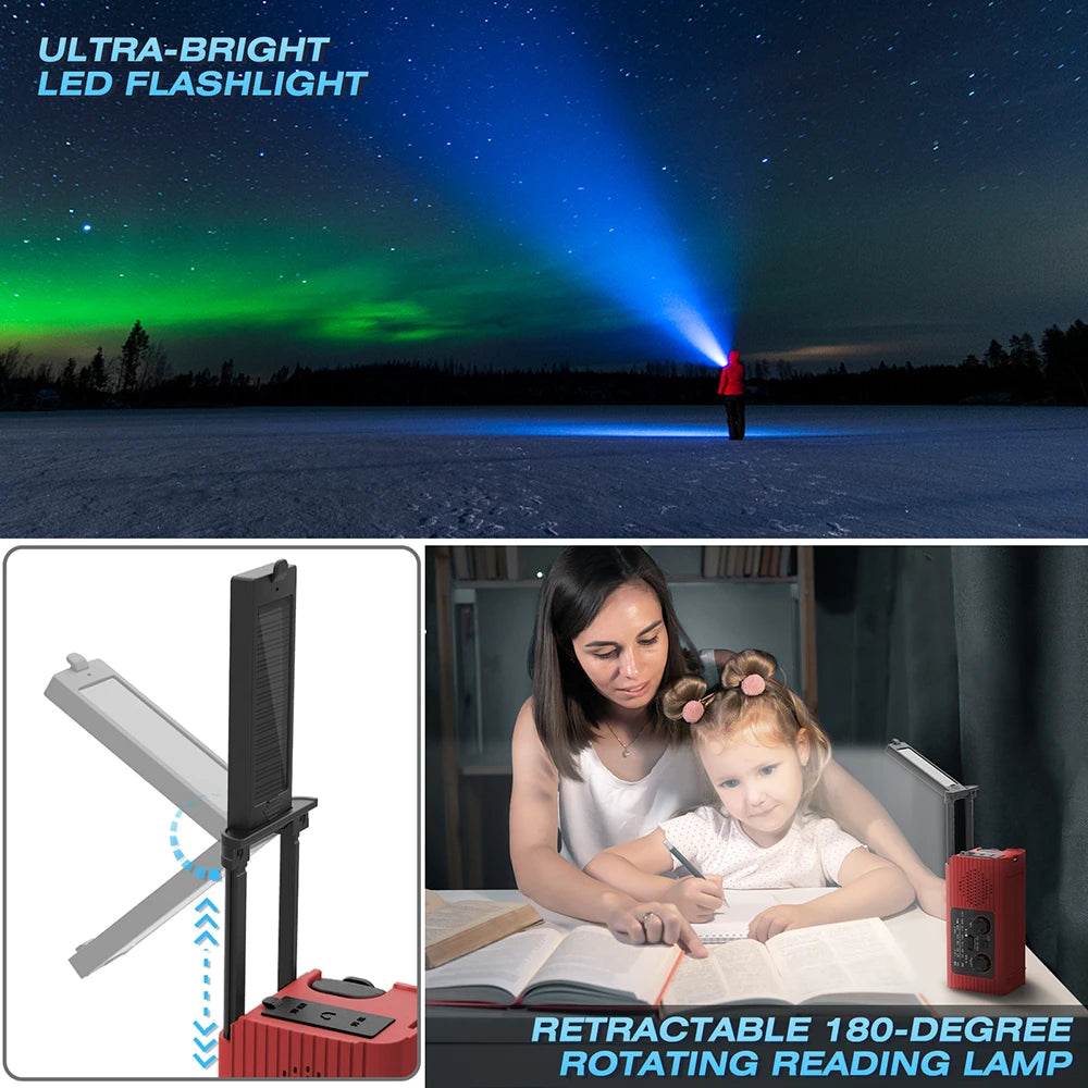 Multifunction Emergency Hand Crank AM/FM/NOAA Portable Survival Radio with 4000mAh Power Bank Solar Phone Charger LED Flashlight