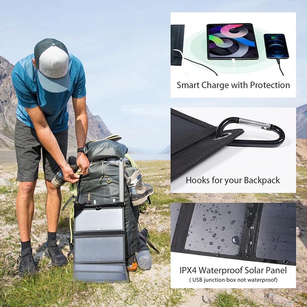 28W Folding Solar Panel 2 USB Ports Foldable Portable Solar Phone Charger with SunPower Solar Panel for mobilephone Camping