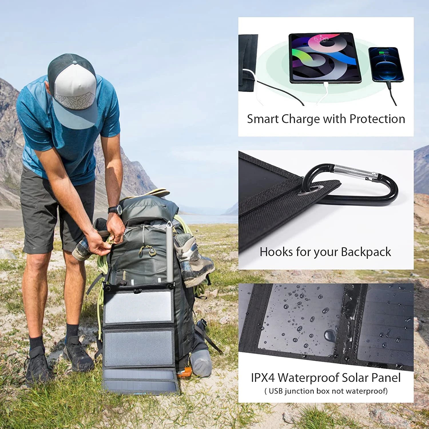 28W Folding Solar Panel 2 USB Ports Foldable Portable Solar Phone Charger with SunPower Solar Panel for mobilephone Camping
