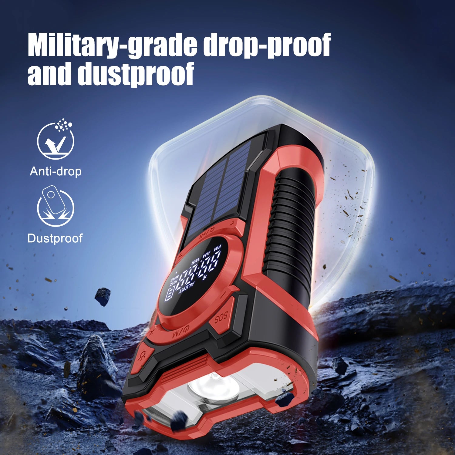 Emergency Radio Hand Crank Solar 5000mAh, IP65 Waterproof Dustproof Bluetooth 5.3 Portable AM/FM/NOAA Weather Alert Radio，red