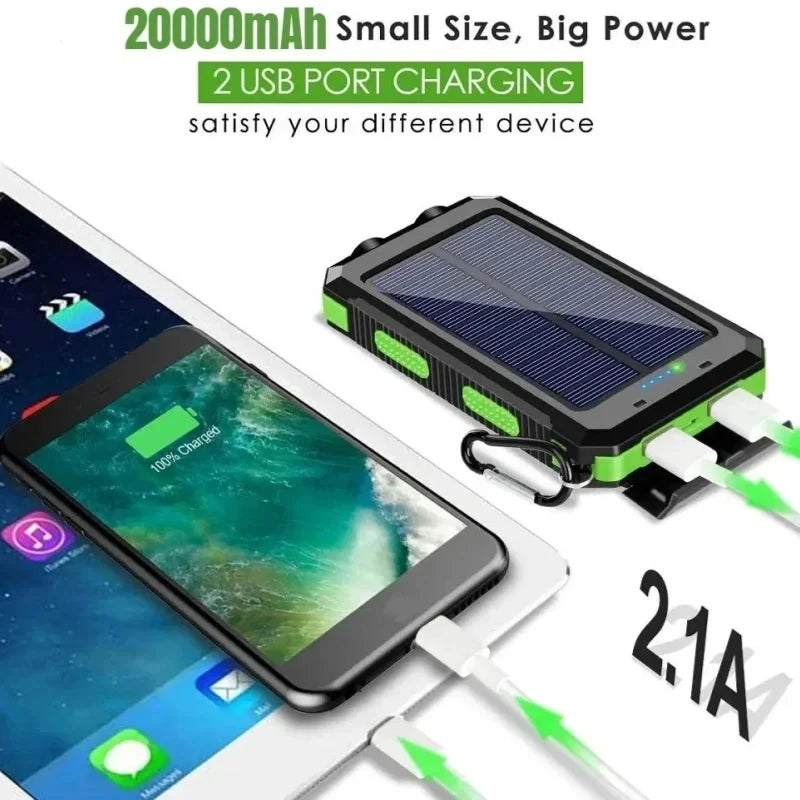 200000mAh Waterproof Outdoor Solar Power Bank Dual USB Travel Portable Solar Phone Charger Solar Powerbanks For Camping