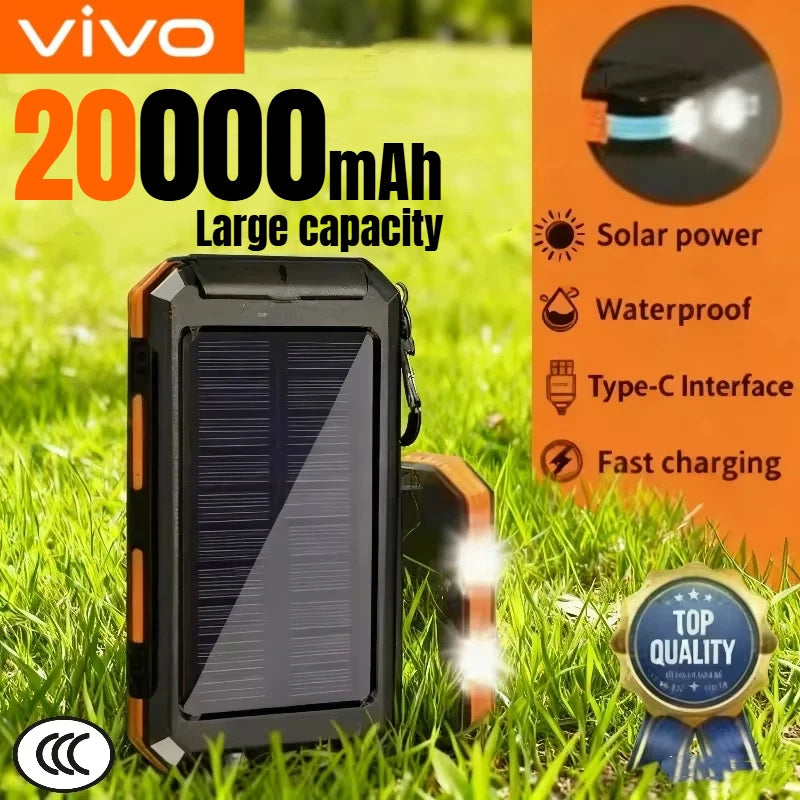 VIVO  200000mAh Waterproof Outdoor Solar Power Bank Dual USB Travel Portable Solar Phone Charger Solar Powerbanks For Camping