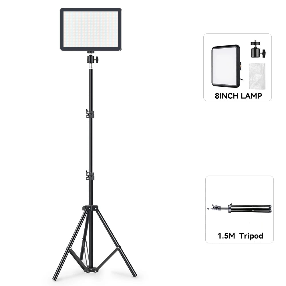 LED Video Light With Professional Tripod Stand Remote Control Dimmable Panel Lighting Studio Photo Live Photography Fill-in Lamp