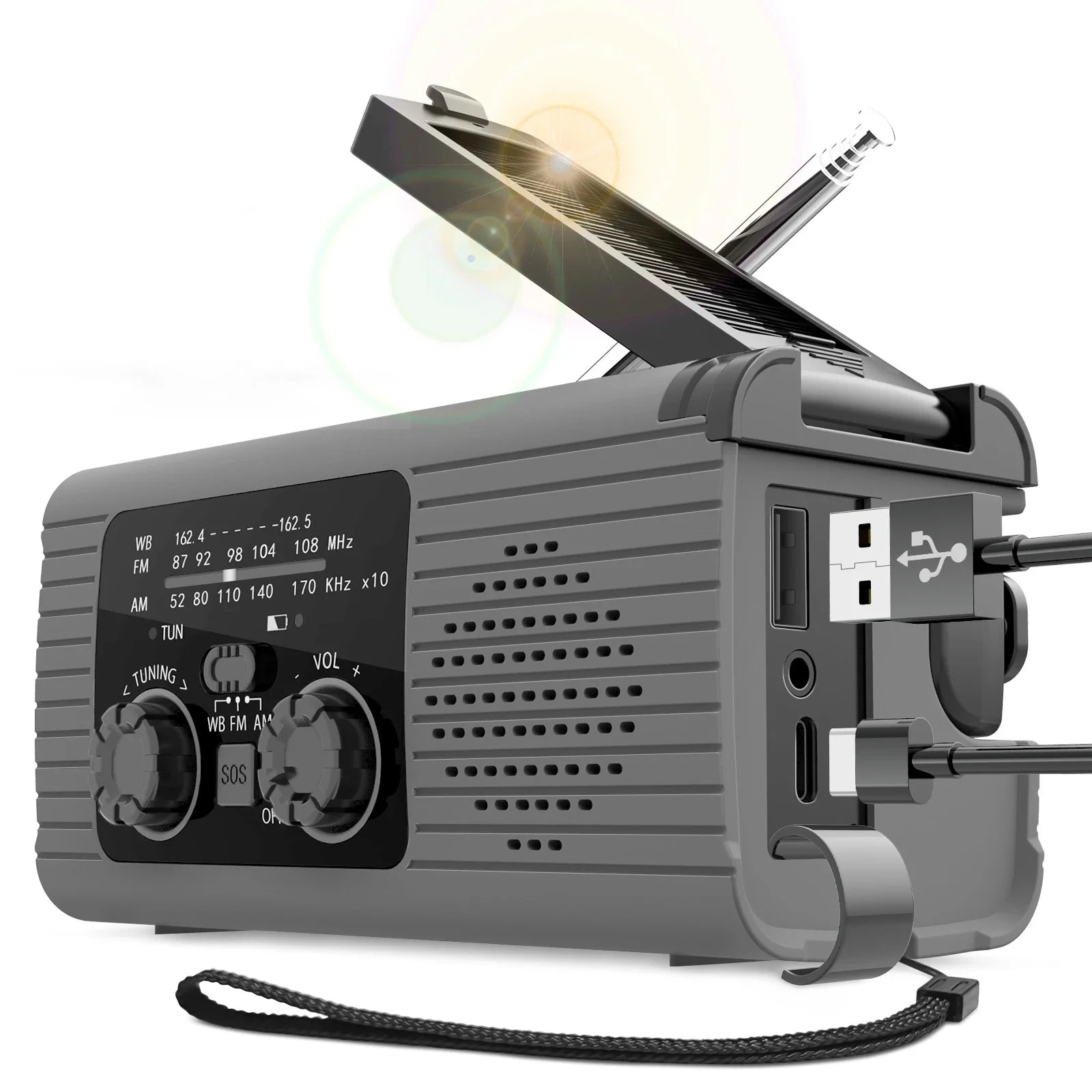 Multifunction Emergency Hand Crank AM/FM/NOAA Portable Survival Radio with 4000mAh Power Bank Solar Phone Charger LED Flashlight