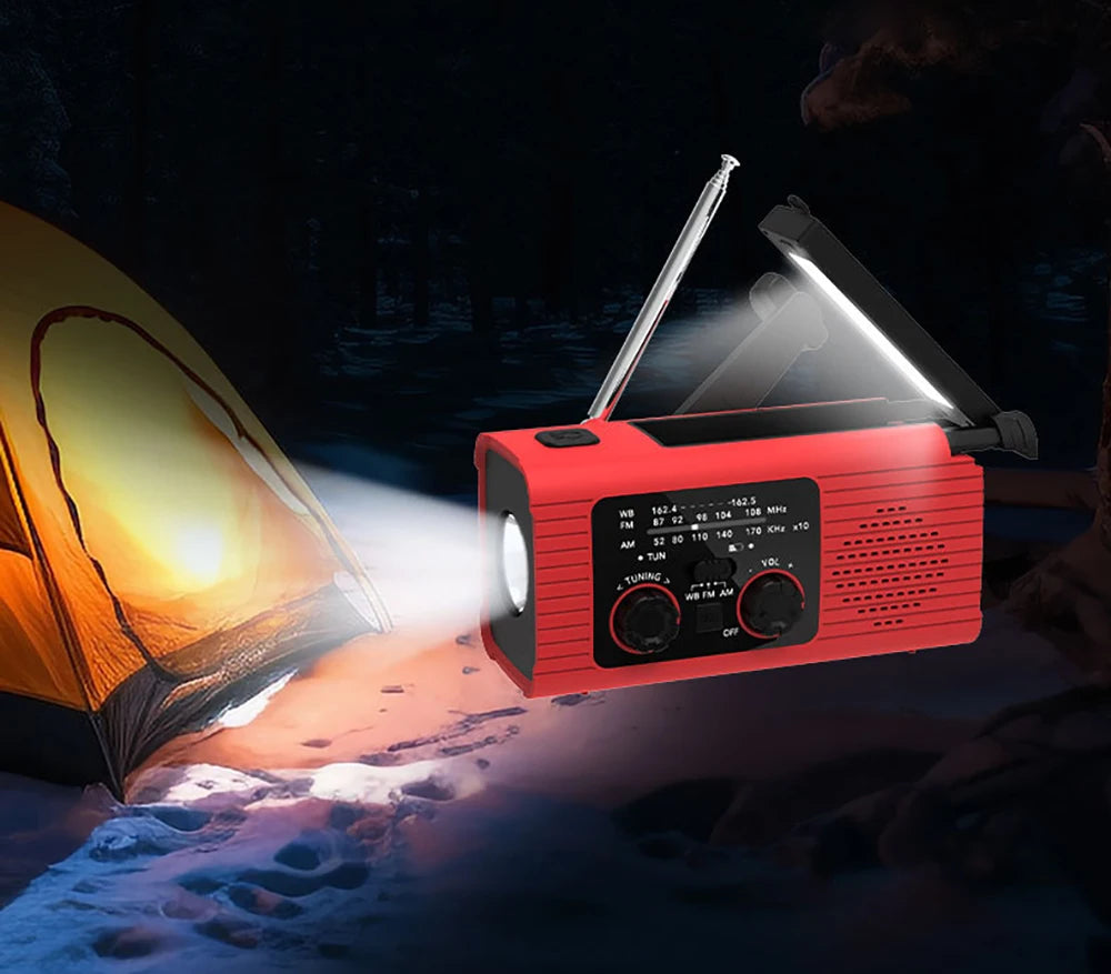 Multifunction Emergency Hand Crank AM/FM/NOAA Portable Survival Radio with 4000mAh Power Bank Solar Phone Charger LED Flashlight